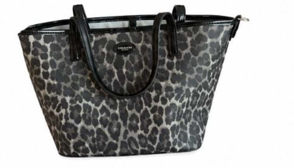 Coach Leopard Print Gray and Black Tote Handbag with Patent Trim